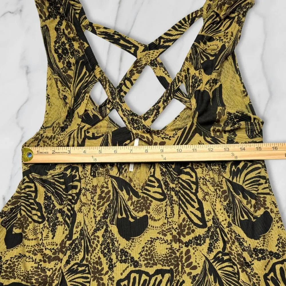 Free People Sugar Cane Crisscross Keyhole Swing Tunic Boho Top Green Medium